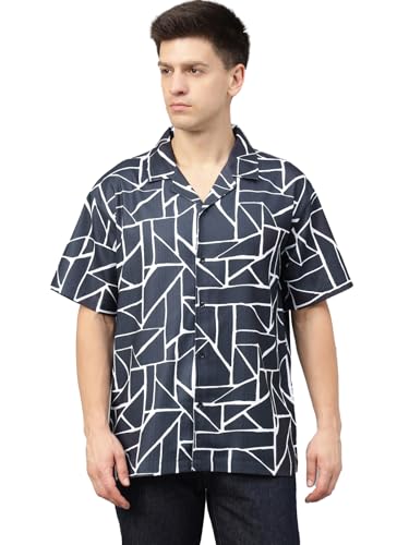 Image of Veirdo Poly Cotton Oversized Loose Baggy Fit Drop Shoulder Cool and Stylish Abstract Print Men Camp Collar Shirt