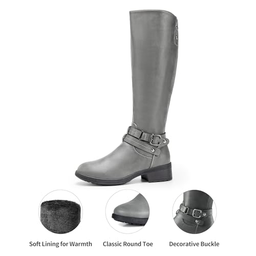 DREAM PAIRS Women's Knee High Boots, Buckle Riding Boots,Size 10,Grey,UNCLE