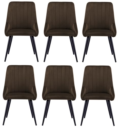Image of Finch Fox Morris Velvet Dining Chair for Living Room, Bedroom, Home Office with Black Metal Legs in Dark Brown Color (Set of 6)