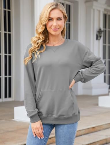 Image of Ovanviso Womens Long Sleeve Sweatshirt Casual Crewneck Cute Pullover Tops Lightweight Sweatshirt with Pocket
