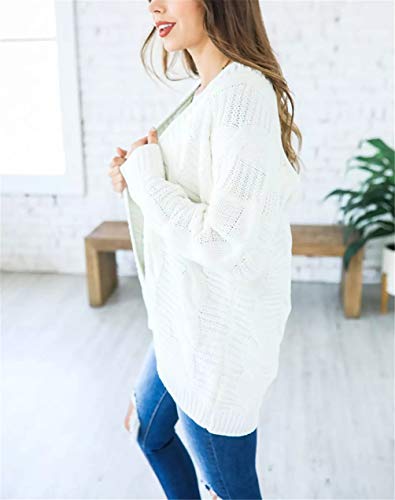 Cardigã feminino casual de manga comprida para outono e inverno, Branco, M