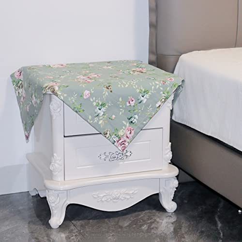 Wutup Vintage Flower Table Cover 100% Cotton Tablecloth Printed Pattern, Small Table Cloth,Small Coffee Table Cover,Bedside Table Cover Multi Colors & Sizes (25X25Inch, Green) #TOP1