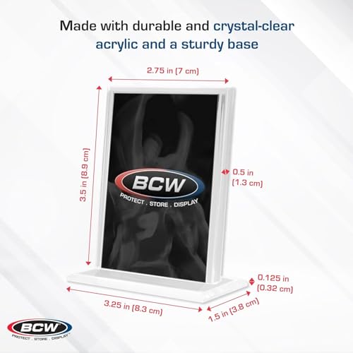 BCW Trading Card Display Stand - 1 ct | Acrylic Card Holder Stand for Sports Cards, Pokémon & TCG | Stable Vertical Card Stand with Beveled Edges | Clear Sports Card Display Stand