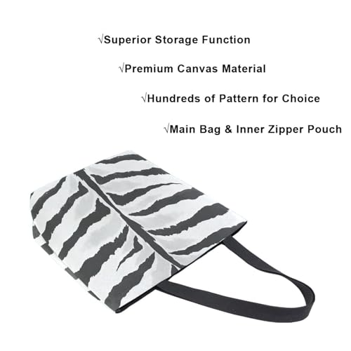 Extra Large Shoulder Tote Bag for Beach Travel Weekender Gym Black and White Tigers Stripe Reusable Grocery Canvas Shopping Bag4