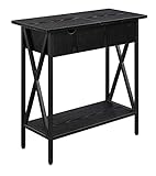 Convenience Concepts Tucson Flip Top End Table with Charging Station and Shelf, Electric, Black