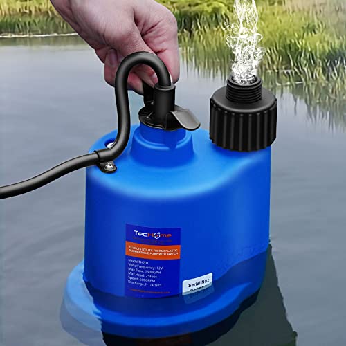 Image of TecHome 12v Pump，1500GPH Water Transfer Pump Sump Pump Submersible Water Pump, With 20 Feet Power Cord.