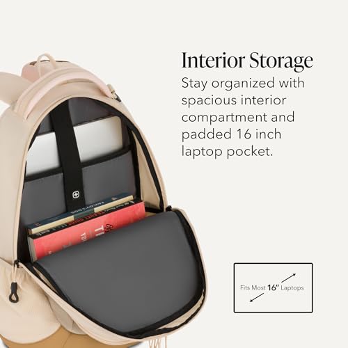 Image of SWISSGEAR Cecil 18-Inch Laptop Backpack Fits 16-Inch Laptop, Travel Daypack with Organizer Pockets, Water Bottle Holders & Padded Straps - Cream /Warm Sand