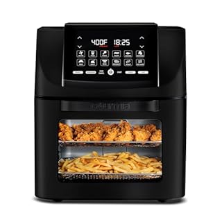 Gourmia Air Fryer - 14 Qt All-in-One Oven with Rotisserie, Digital Display with 12 Presets, Roast, Bake, Broil, Dehydrate, Dishwasher Safe Accessories, Black