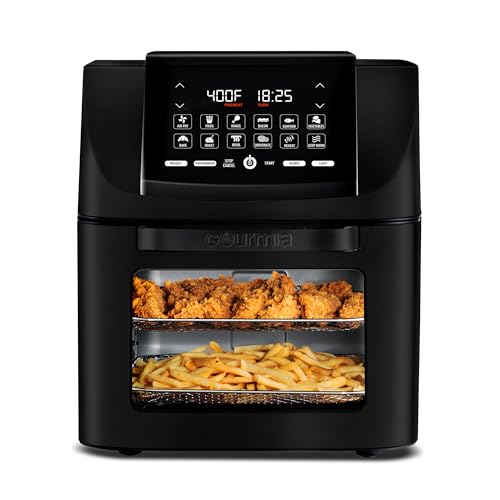 Gourmia Air Fryer – 14 Qt All-in-One Oven with Rotisserie, Digital Display with 12 Presets, Roast, Bake, Broil, Dehydrate, Dishwasher Safe Accessories, Black