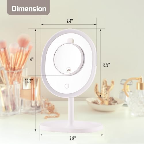 Image of OVENTE 9 inch Rechargeable Lighted Tabletop Vanity Makeup Mirror, White MOT22W