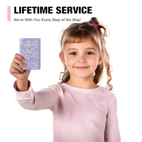 Image of Kids Wallets for Girls, Little Girls Wallet for Kids, Wallet for Teen Girls, Toddler Wallet for Girls with Magic Sticker, RFID Nylon Wallet /Canvas Wallet with Coin Pocket for Gifts, Purple Leaf