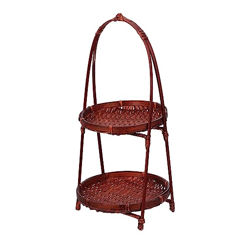 SOLUSTRE Handmade Double Decker Snack Stand Woven Fruit and Pastry Storage Basket for Home Kitchen Office and Restaurant Decor and Chic Design
