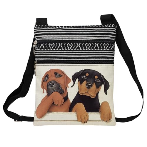 Cartoon Rottweiler Messenger Bag Small Ethnic Pattern Printed Adjustable Strap Crossbody Zipper Bag Cartoon Rottweiler Phone Bag Wallet Cute Shoulder Handbag for Women Friends -2