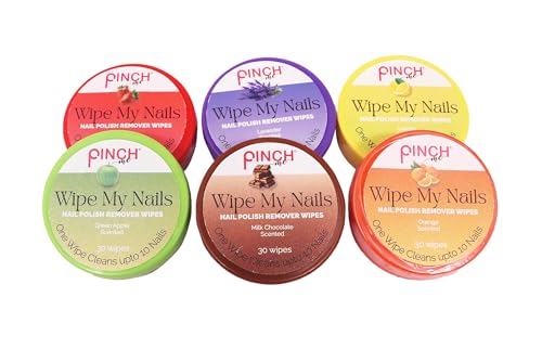 Pinch Me Wipe My Nails Nail Polish Remover Wipes, Scented, Set of 6, 30 Wipes Each