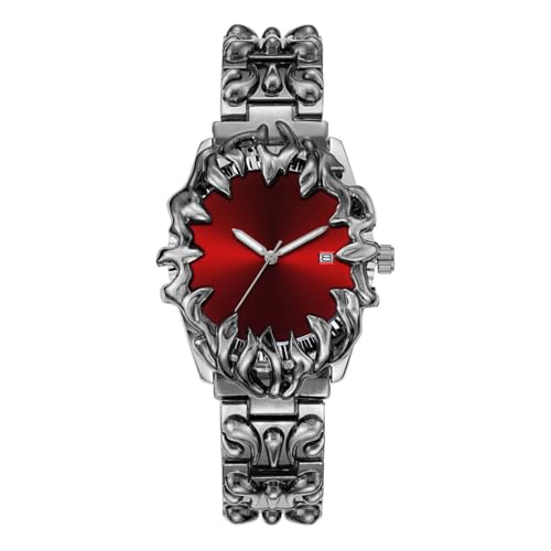 Image of Gothic Watch for Men - Crimson Eclipse, Sunburst Dial Stainless Steel Designer Wrist Watch, Stylish Fashion Watch