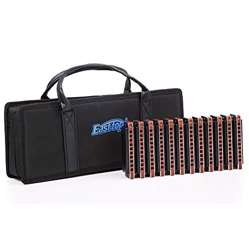 Diatonic Blues Harmonica10-Hole Harmonica T008K Set 12 Sets for Beginners, Students, Adults, Performers, Harmonica with Box (black)