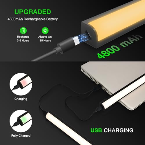 Image of Under Cabinet Lights Remote Control, Magnetic Dimmable Closet Lights,USB Rechargeable Wireless LED Shop Light,Ceiling and Under Counter Lights for Kitchen (Black, 60CM-2 Pack)