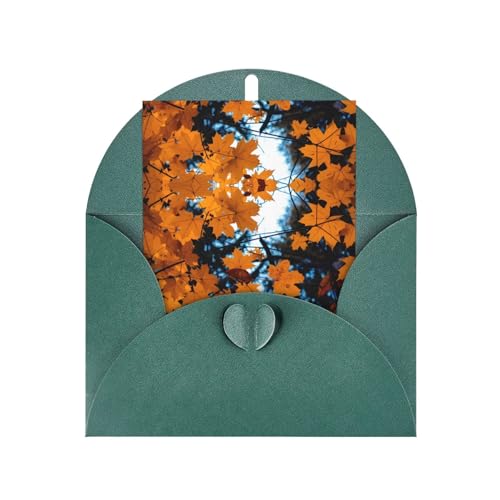 Tarjeta de felicitación verde oscuro – Hojas de árbol otoñales con diseño de ramas de árbol en blanco para cumpleaños, boda, día de San Valentín e invitación a fiestas