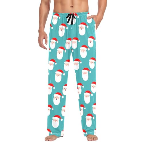 Santa's Head Men's Pajamas Pants Cotton Sleep Bottoms Pants Lounge Sleepwear - S
