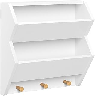 RiverRidge Kids Catch-All Wall Shelf with 3 Hooks, White