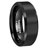 TUTISS 8mm Black Tungsten Rings for Men Women Fashion Engagement Wedding Bands Matte Finish Beveled Edges Comfort Fit Size 9