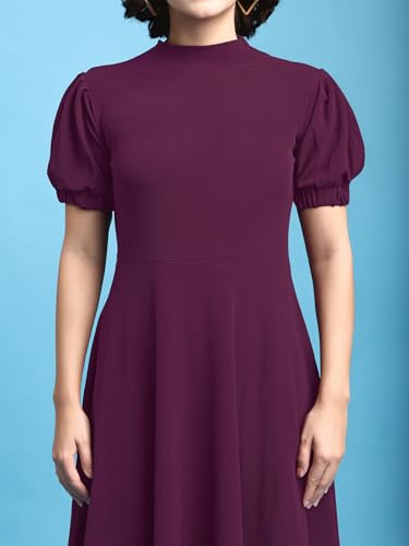Image of PURVAJA Women's Fit & Flare Knee Length Short Sleeve Turtle Neck Solid Dress