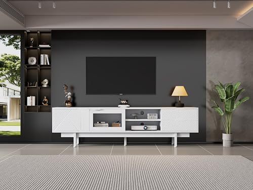 Mueble TV de madera blanco de 200x40x50.5 cm para salón moderno 3