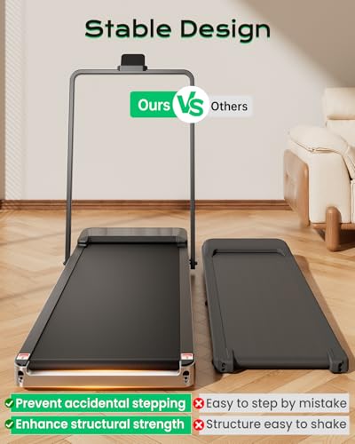 Image of TREAFLOW Walking Pad with Incline, Foldable Treadmill with Handrail for Home Office, Portable Walking Machine, Low Noise, LED Display, 6.2 MPH