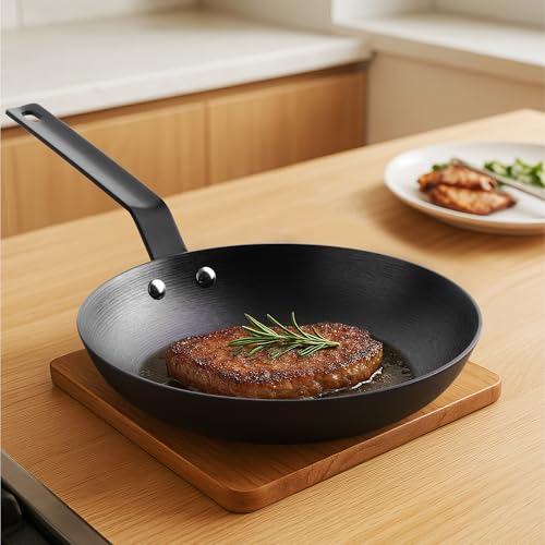 Navaris Sarten Hierro Fundido con Nitrógeno - Cast Iron Skillet Curado de 25 cm - Sartenes Hierro Fundido Inducción Vitroceramica Horno Plancha Gas - Apta para Lavavajillas