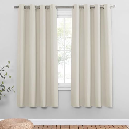 PONY DANCE Eyelet Light Beige Curtains - Thermal Insulated Privacy Energy Saving Curtains & Drapes, Super Soft Cream Noise Reducing Drapes for Kid's Bedroom Living Room, 46 x 72 Inches, 2 Panels