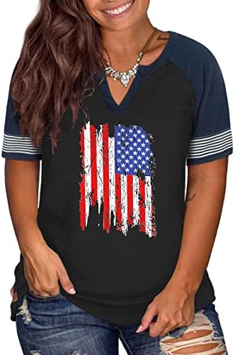 Plus Size 4th of July Shirts for Women Summer Stars Stripes T Shirts 4X DL08 28W