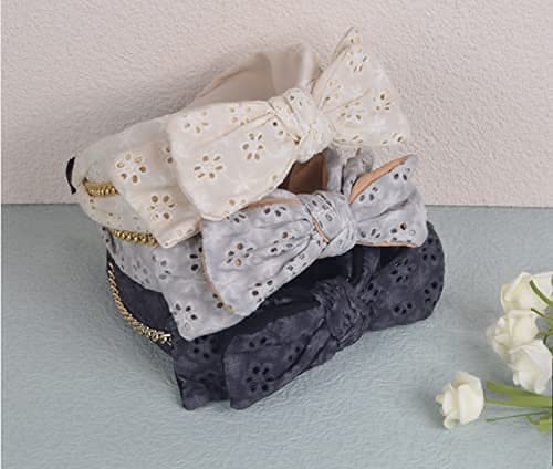 LifeDawn 3 Pieces Bow Headbands for Women Knotted Headbands Wide Headbands for Women Chain Floral Bunny Ears Headbands with Cloth Wrapped Headwear