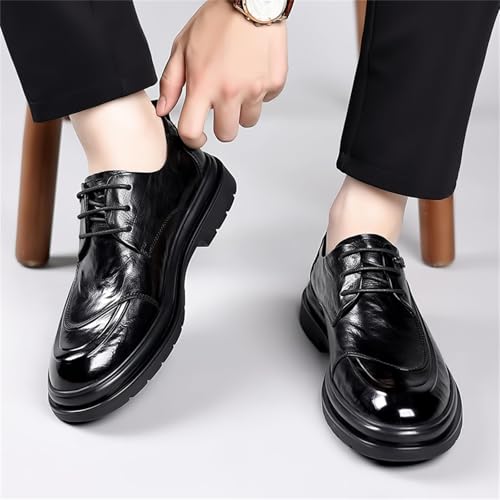 Mens Faux Leather Lace Up Dress Oxfords Shoes Retro Round Toe Low Cut Loafers Non Slip Lug Sole Casual Business Work Formal Derby Shoes4