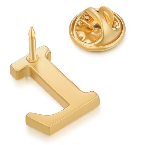 Image of HONEY BEAR Mens Womens Initial Alphabet Letter Lapel Pins Collar Badge Brooches for Business Wedding Graduation Gift Matte Gold 0.59 inches