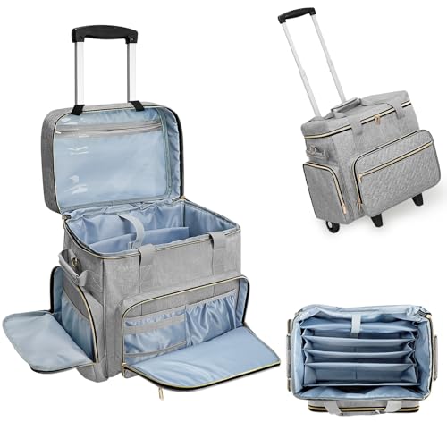 LIWSHWZ Bolsa de professor com rodas, bolsa de professor com organizador de arquivos sanfonado para laptop de até 39,6 cm, carrinho removível de perna de reboque espesso para armazenamento de material