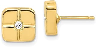 Brincos de ouro amarelo 14 k geométrico quadrado zircônia cúbica zircônia cúbica CZ pino botão de bola joias finas para mulheres presentes para ela, Cristal Pedra Ouro amarelo Zircônia cúbica, Zircônia cúbica