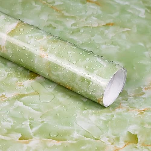Image of Green Marble Wallpaper, Self Adhesive Foil Paper Sticker for Kitchen Walls, Bathroom Cabinets & Floor Tiles, Oil Proof Waterproof Home Decor, Removable Contact Paper, 60x200cm, Pack of 1