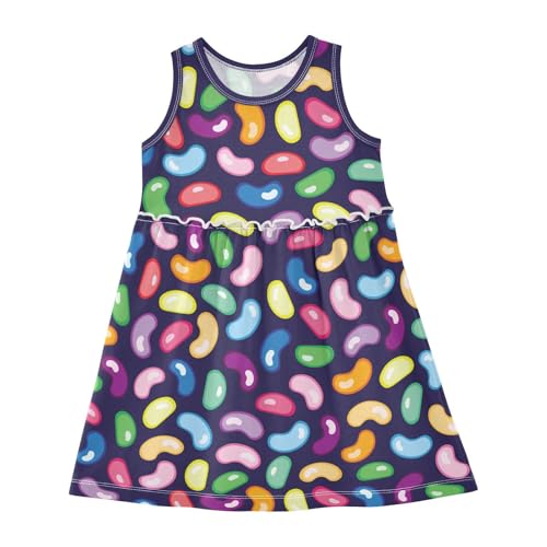 ZZKKO Cute Jelly Bean Candy Girls Dresses Casual Toddler Summer Dresses Outfits for Little Kids 2T-8Y