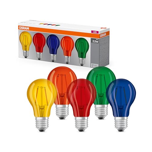 Osram LED Star Classic A Décor Color Box in Kolbenform mit E27-Sockel Dekoratives Licht und Design Ersetzt 15 - Watt 5er-Pack