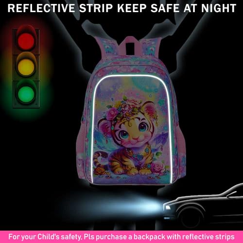 Image of 3Pcs Backpack for Girls, 16 inch Kids Bookbag with Lunch Box,Tiger School Backpacks for Elementary Preschool Kindergarten (Pink)
