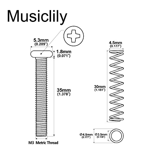 Musiclily Pro Metric M3X35mm Steel Saddle Intonation Screws and Springs Set for Imported Electric Guitar Bass Bridge Black (Set of 6) - Image 2