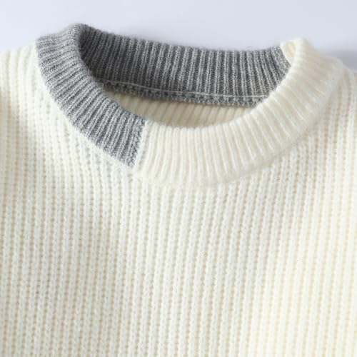 Men Colorblocked Crewneck Sweater Baggy Knitted Pullover Jumper Unisex Casual Textured Sweater Tops 5