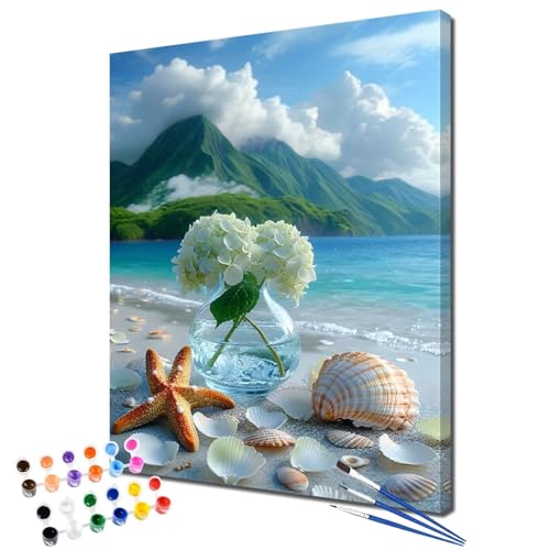 Pintar por Numeros Adultos Océano Pintura por Numeros Flor DIY Kit de Manualidades Adultos Incluye Pinceles y Acrílicas, Pintura en Lienzos para Niños Decoración de Paredes Hogar 40x50 cm 2W-1626