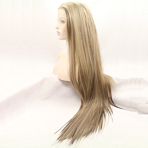 Long Straight Mixed Color Blonde Brown Synthetic Lace Front Wig With Heat Resistant Two Tone Glueless Replacement Wigs