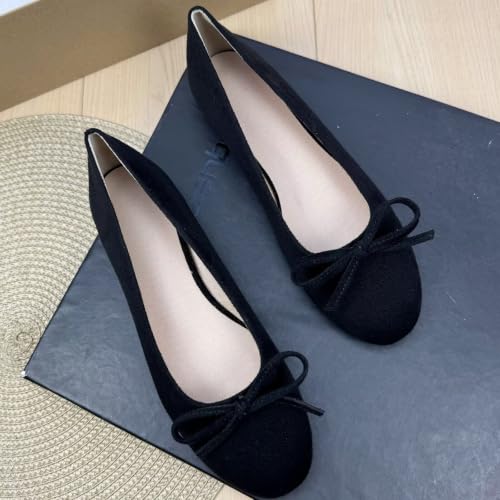 Image of TN TANGNEST Women's Velvet Flats Round Toe Ballet Shoes | Elegant Bowknot Flats Comfortable Casual Slip On Flats for Work