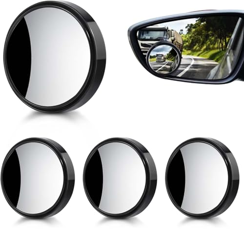 Pacote com 4 espelhos de ponto cego para carro - Espelho convexo ajustável de 360° redondo de 5 cm, espelho lateral grande angular de vidro HD para carros, SUV, caminhões - fácil instalação, segurança