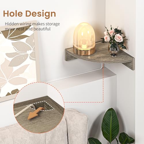 Image of Fun Memories Corner Shelf Wall Mount, Wood Floating Corner Shelves,Corner Wall Shelf for Bedroom, Bathroom, Kitchen, Living Room (Grey, 3 Pack)