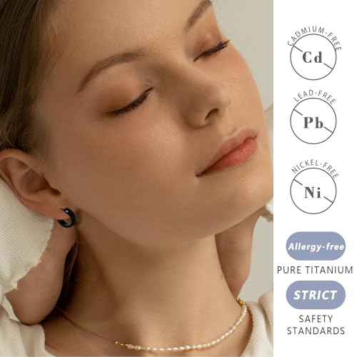 TGNEL Titanium Earrings Hoops Brushed Small Hoop Earrings for Men/Father/Brother, Lightweight Bevel Hoop Earrings for Sensitive Ears Black/Silver2