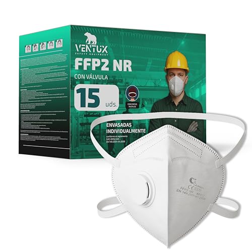 VENTUX SAFETY EQUIPMENT Mascarilla FFP2-blanco-con Válvula de Exhalación – Certificación CE – Filtración ≥99% – Desechable – Protección Respiratoria Profesional (15)