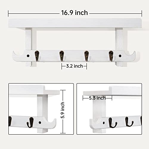 Emfogo Coat Rack Wall Mount 16.9" Key Holder Wall Mount With 6 Coat Hooks Rustic Wall Coat Rack With Hooks For Entryway, Bathroom, Living Room White #TOP5